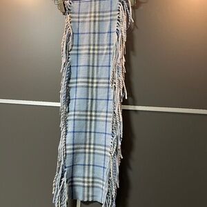 Burberry Blue Plaid Fringe Scarf